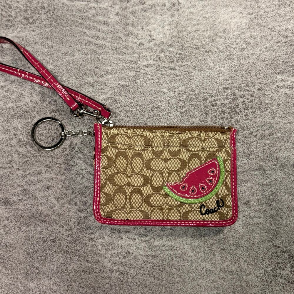 Coach Watermelon Signature Monogram Wristlet Card Holder